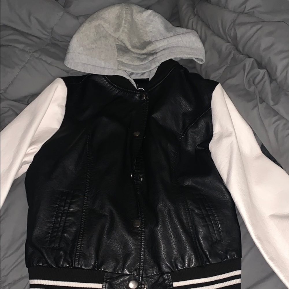 hooded varsity jacket never worn